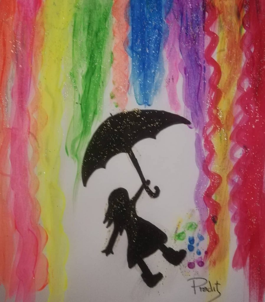 arco iris paraguas niña
